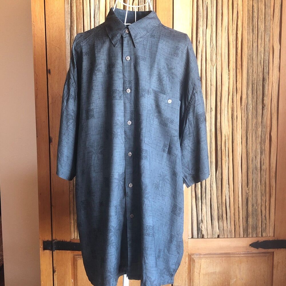 Campia Moda Grey Men's Shirt Short Rayon Sleeved Button Down Size XL NWT